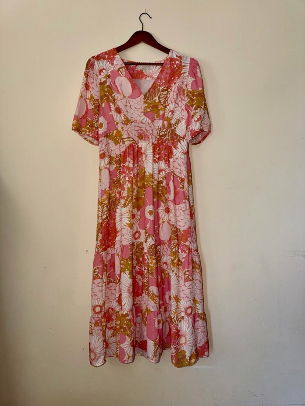 LaRoque Joanna Palm Beach Floral Puff Sleeve Midi Dress Large